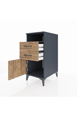 Kronos Komodin Tek Raflı 2 Çekmeceli Tek Kapaklı 44x59x96 Antrasit-Çam