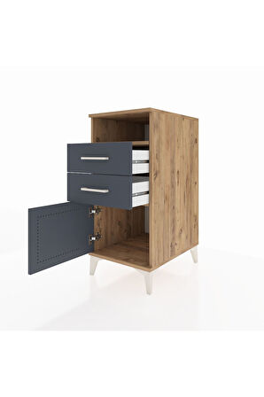 Kronos Komodin Tek Raflı 2 Çekmeceli Tek Kapaklı 44x59x96 Çam-Antrasit