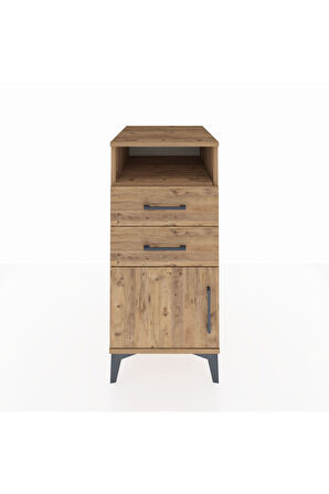 Kronos Komodin Tek Raflı 2 Çekmeceli Tek Kapaklı 44x59x96 Çam-Çam