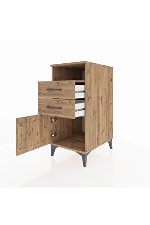 Kronos Komodin Tek Raflı 2 Çekmeceli Tek Kapaklı 44x59x96 Çam-Çam