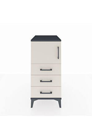 Kronos Komodin Tek Raflı 3 Çekmeceli Tek Kapaklı 44x59x96 Antrasit-Aytaşı