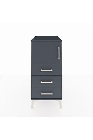 Kronos Komodin Tek Raflı 3 Çekmeceli Tek Kapaklı 44x59x96 Antrasit-Antrasit