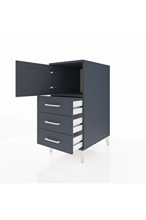 Kronos Komodin Tek Raflı 3 Çekmeceli Tek Kapaklı 44x59x96 Antrasit-Antrasit