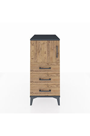 Kronos Komodin Tek Raflı 3 Çekmeceli Tek Kapaklı 44x59x96 Antrasit-Çam