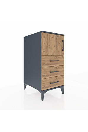 Kronos Komodin Tek Raflı 3 Çekmeceli Tek Kapaklı 44x59x96 Antrasit-Çam