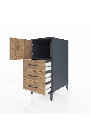 Kronos Komodin Tek Raflı 3 Çekmeceli Tek Kapaklı 44x59x96 Antrasit-Çam