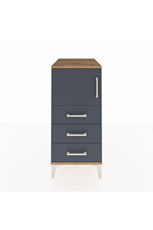 Kronos Komodin Tek Raflı 3 Çekmeceli Tek Kapaklı 44x59x96 Çam-Antrasit