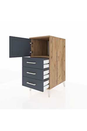 Kronos Komodin Tek Raflı 3 Çekmeceli Tek Kapaklı 44x59x96 Çam-Antrasit