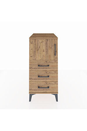 Kronos Komodin Tek Raflı 3 Çekmeceli Tek Kapaklı 44x59x96 Çam-Çam