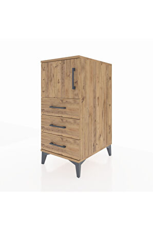 Kronos Komodin Tek Raflı 3 Çekmeceli Tek Kapaklı 44x59x96 Çam-Çam