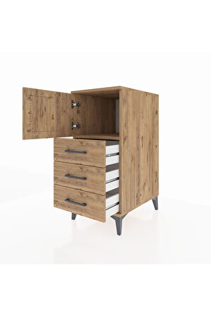 Kronos Komodin Tek Raflı 3 Çekmeceli Tek Kapaklı 44x59x96 Çam-Çam