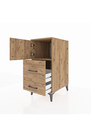 Kronos Komodin Tek Raflı 2 Çekmeceli Tek Kapaklı 44x59x96 Çam-Çam