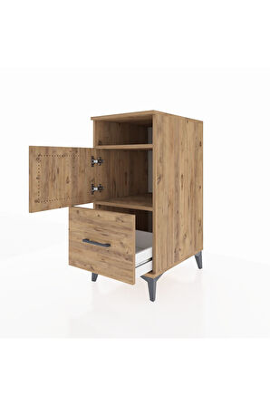 Kronos Komodin 2 Raflı Tek Çekmeceli Tek Kapaklı 44x59x96 Çam-Çam