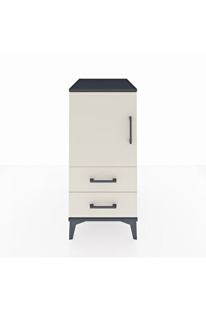 Kronos Komodin 2 Raflı 2 Çekmeceli Tek Kapaklı 44x59x96 Antrasit-Aytaşı