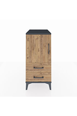 Kronos Komodin 2 Raflı 2 Çekmeceli Tek Kapaklı 44x59x96 Antrasit-Çam