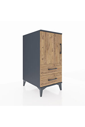 Kronos Komodin 2 Raflı 2 Çekmeceli Tek Kapaklı 44x59x96 Antrasit-Çam