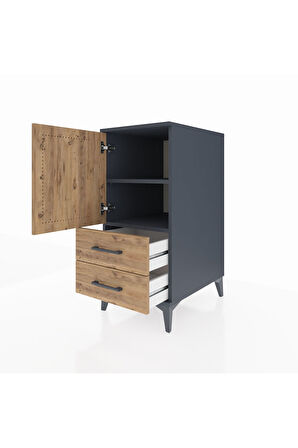 Kronos Komodin 2 Raflı 2 Çekmeceli Tek Kapaklı 44x59x96 Antrasit-Çam