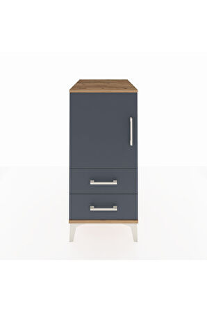 Kronos Komodin 2 Raflı 2 Çekmeceli Tek Kapaklı 44x59x96 Çam-Antrasit