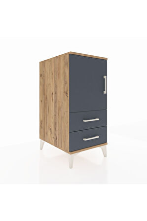 Kronos Komodin 2 Raflı 2 Çekmeceli Tek Kapaklı 44x59x96 Çam-Antrasit