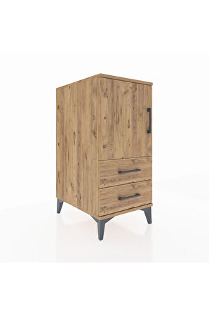 Kronos Komodin 2 Raflı 2 Çekmeceli Tek Kapaklı 44x59x96 Çam-Çam