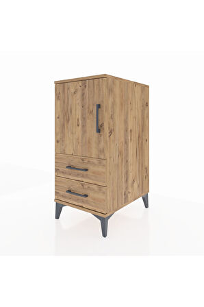 Kronos Komodin 2 Raflı 2 Çekmeceli Tek Kapaklı 44x59x96 Çam-Çam