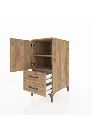 Kronos Komodin 2 Raflı 2 Çekmeceli Tek Kapaklı 44x59x96 Çam-Çam