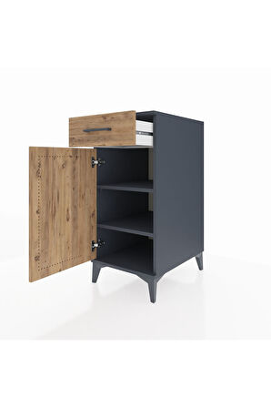 Kronos Komodin 2 Raflı Tek Çekmeceli Tek Kapaklı 44x59x96 Antrasit-Çam