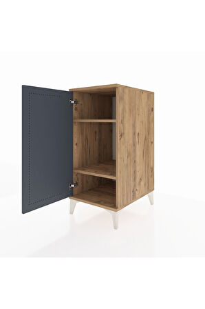 Kronos Komodin 2 Raflı Tek Kapaklı 44x59x96 Çam-Antrasit