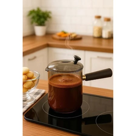 Premium Mutfak Gereci Ocak Üstü Sunum Ürünü 550 ml Akasya Cam Cezve
