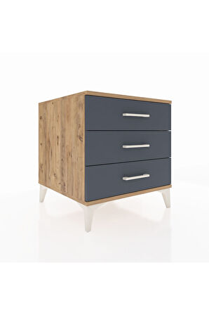 Kronos Komodin 3 Çekmeceli 60x59x64 Çam-Antrasit