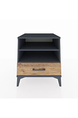 Kronos Komodin 2 Raflı Tek Çekmeceli 60x59x64 Antrasit-Çam
