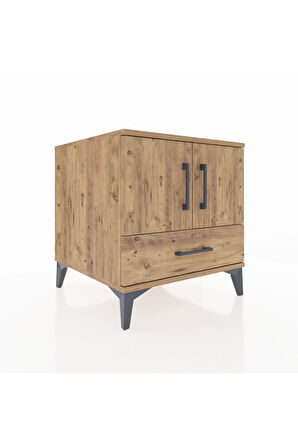 Kronos Komodin 2 Raflı Tek Çekmeceli 2 Kapaklı 60x59x64 Çam-Çam