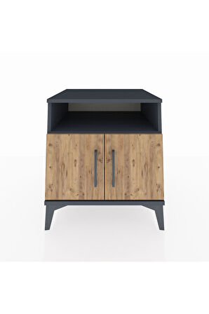 Kronos Komodin 2 Raflı 2 Kapaklı 60x59x64 Antrasit-Çam