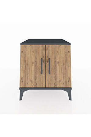 Kronos Komodin 2 Raflı 2 Kapaklı 60x59x64 Antrasit-Çam