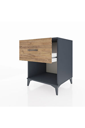 Kronos Komodin Tek Çekmeceli 60x59x80 Antrasit-Çam