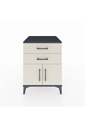 Kronos Komodin Tek Raflı 2 Çekmeceli 2 Kapaklı 60x59x80 Antrasit-Aytaşı