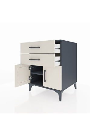 Kronos Komodin Tek Raflı 2 Çekmeceli 2 Kapaklı 60x59x80 Antrasit-Aytaşı