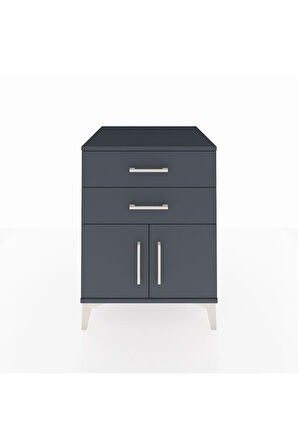 Kronos Komodin Tek Raflı 2 Çekmeceli 2 Kapaklı 60x59x80 Antrasit-Antrasit