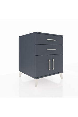 Kronos Komodin Tek Raflı 2 Çekmeceli 2 Kapaklı 60x59x80 Antrasit-Antrasit