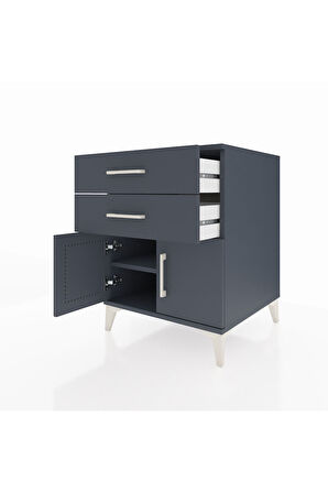 Kronos Komodin Tek Raflı 2 Çekmeceli 2 Kapaklı 60x59x80 Antrasit-Antrasit