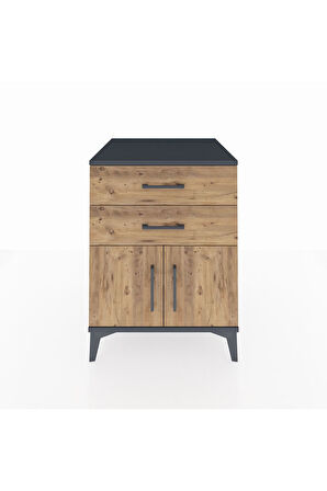 Kronos Komodin Tek Raflı 2 Çekmeceli 2 Kapaklı 60x59x80 Antrasit-Çam