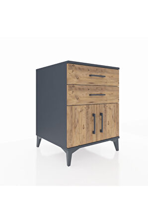 Kronos Komodin Tek Raflı 2 Çekmeceli 2 Kapaklı 60x59x80 Antrasit-Çam