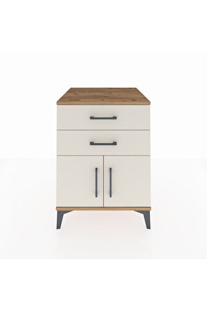 Kronos Komodin Tek Raflı 2 Çekmeceli 2 Kapaklı 60x59x80 Çam-Aytaşı