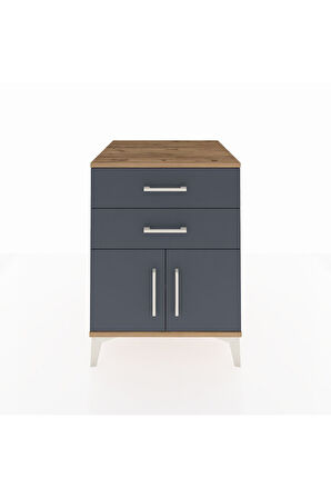 Kronos Komodin Tek Raflı 2 Çekmeceli 2 Kapaklı 60x59x80 Çam-Antrasit