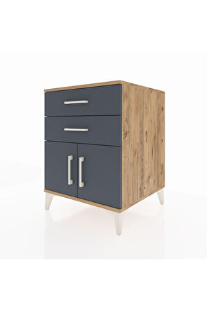 Kronos Komodin Tek Raflı 2 Çekmeceli 2 Kapaklı 60x59x80 Çam-Antrasit