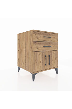 Kronos Komodin Tek Raflı 2 Çekmeceli 2 Kapaklı 60x59x80 Çam-Çam