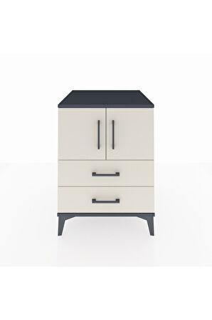 Kronos Komodin 2 Raflı 2 Çekmeceli 2 Kapaklı 60x59x80 Antrasit-Aytaşı