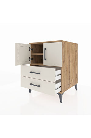 Kronos Komodin 2 Raflı 2 Çekmeceli 2 Kapaklı 60x59x80 Çam-Aytaşı