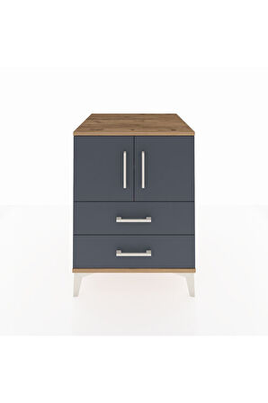 Kronos Komodin 2 Raflı 2 Çekmeceli 2 Kapaklı 60x59x80 Çam-Antrasit