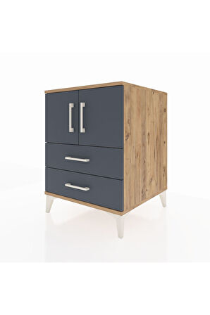 Kronos Komodin 2 Raflı 2 Çekmeceli 2 Kapaklı 60x59x80 Çam-Antrasit